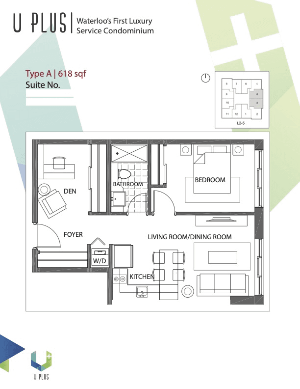 UPLUS Condo Near Waterloo Campus 1+Den - 618 SQ FT